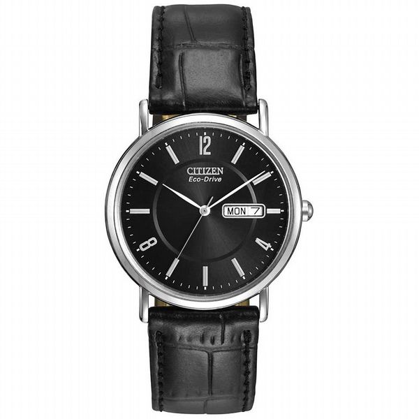 Citizen Men's Black Leather Strap Eco-Drive Watch